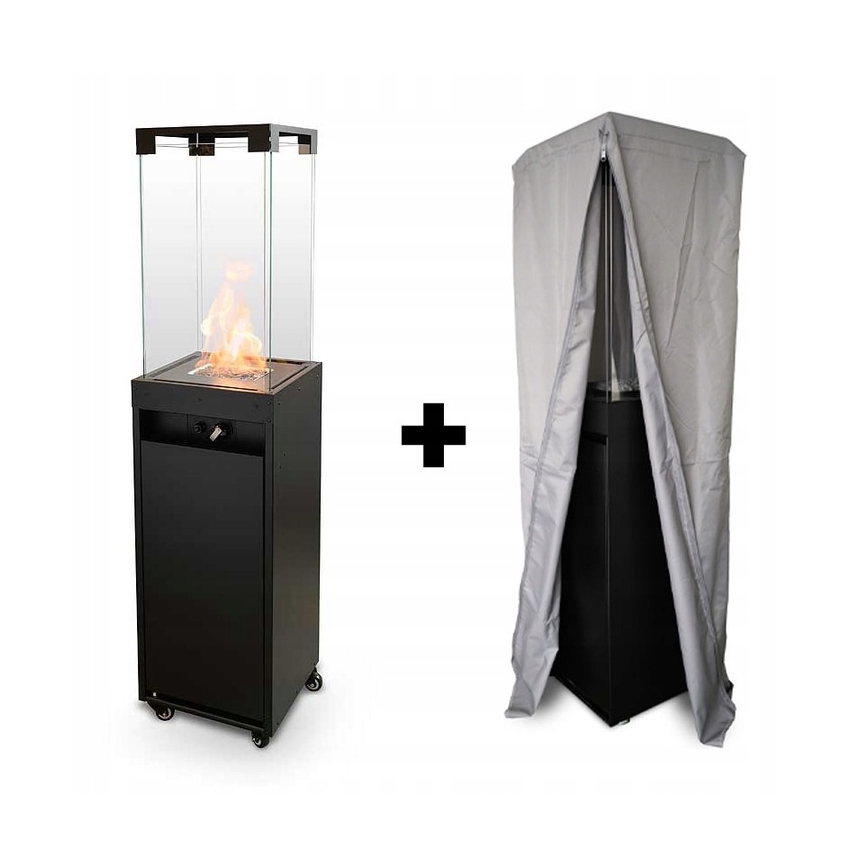 Planika Faro GAS - Udendørs gaspejs 142x36 cm 8kW sort + beskyttelsescover