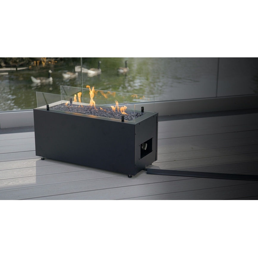 Planika - Udendørs gas pejs 41,4x69,8 cm 10kW sort + beskyttelsescover