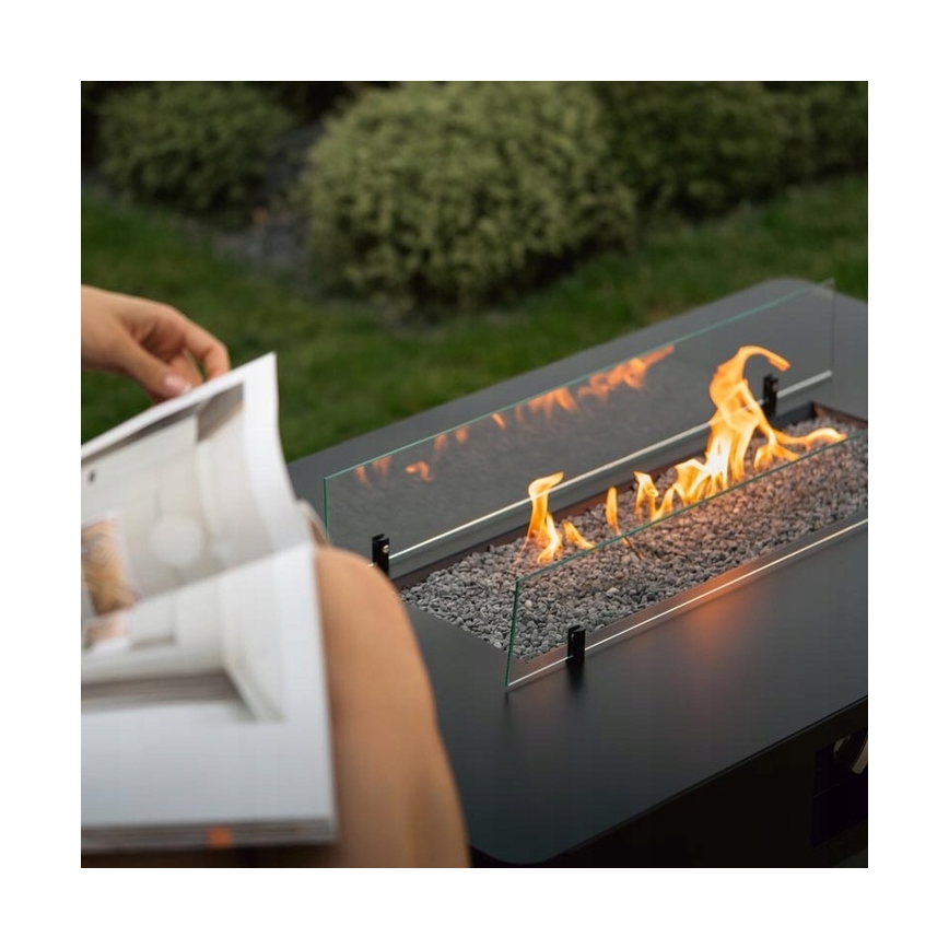 Planika - Udendørs gas pejs 46x106 cm 10kW sort + beskyttelsescover