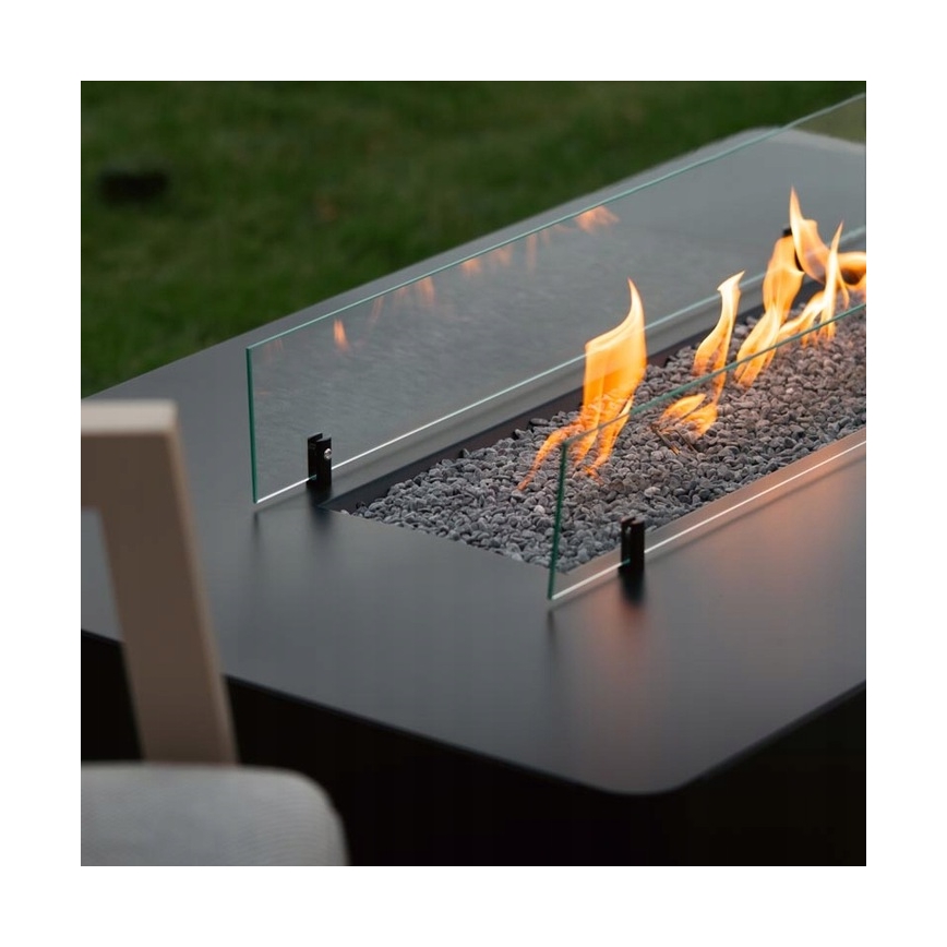 Planika - Udendørs gas pejs 46x106 cm 10kW sort + beskyttelsescover