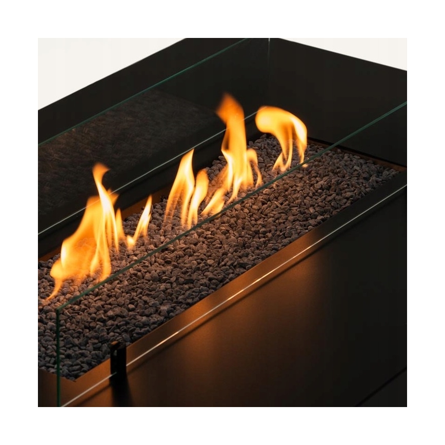 Planika - Udendørs gas pejs 46x106 cm 10kW sort + beskyttelsescover