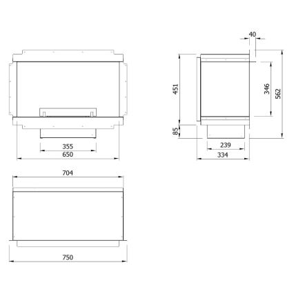 Planika - Indbygget universal biopejs med fjernbetjening 56,2x75 cm 2,5kW/230V