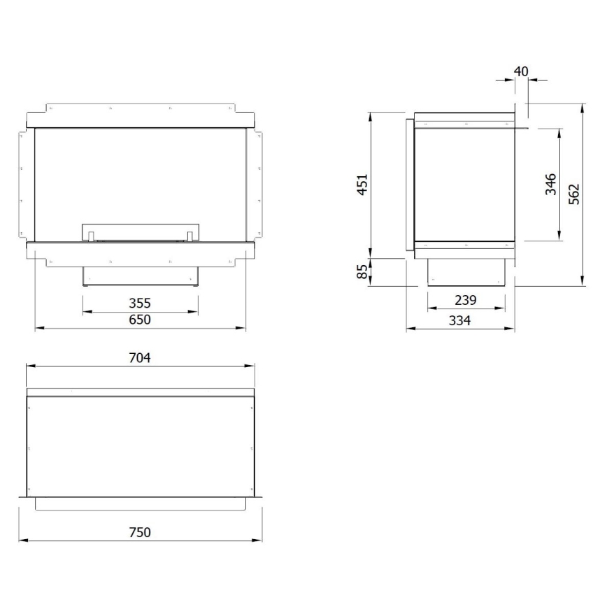 Planika - Indbygget universal biopejs med fjernbetjening 56,2x75 cm 2,5kW/230V