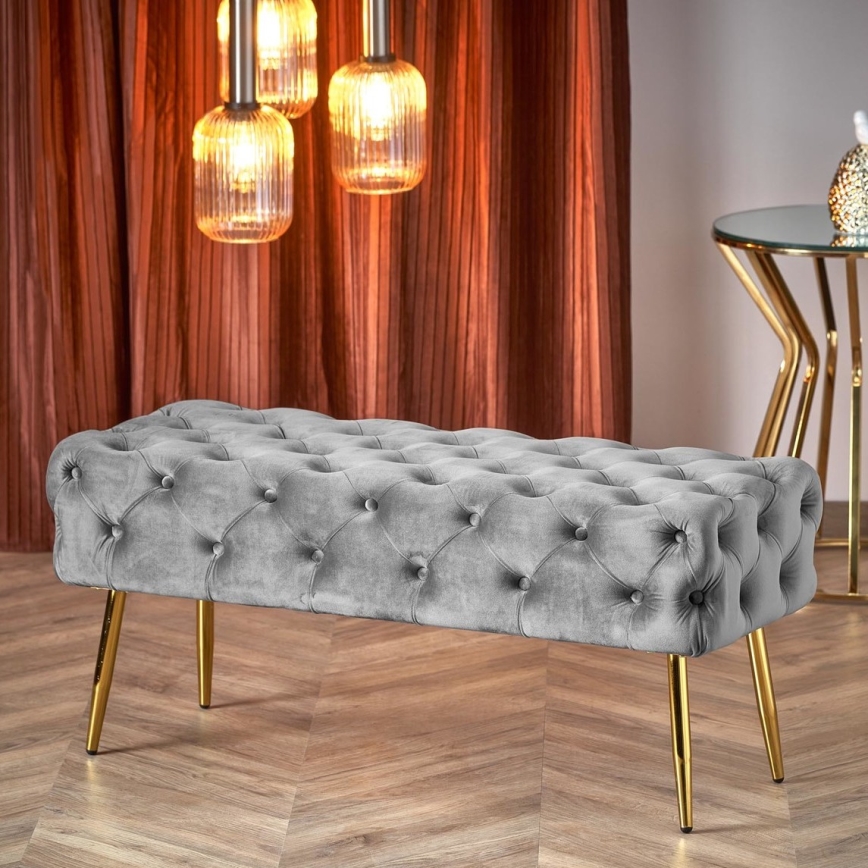 Polstret bænk ATHENA 40x100 cm grå/guldfarvet