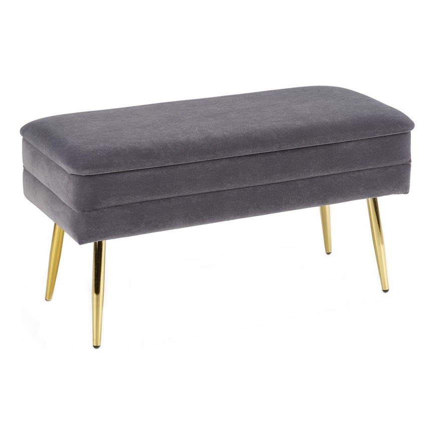 Polstret bænk med opbevaringsplads VELVA 37x78 cm grå/guldfarvet
