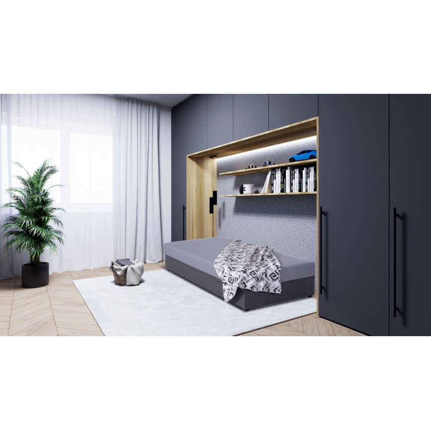 Polstret dagseng med opbevaringsplads JACOB XL, maks. belastning 130 kg, 90x200 cm, grå