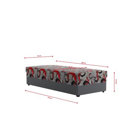 Polstret dagsseng med opbevaring ESTEL 90 x 200 cm, grå