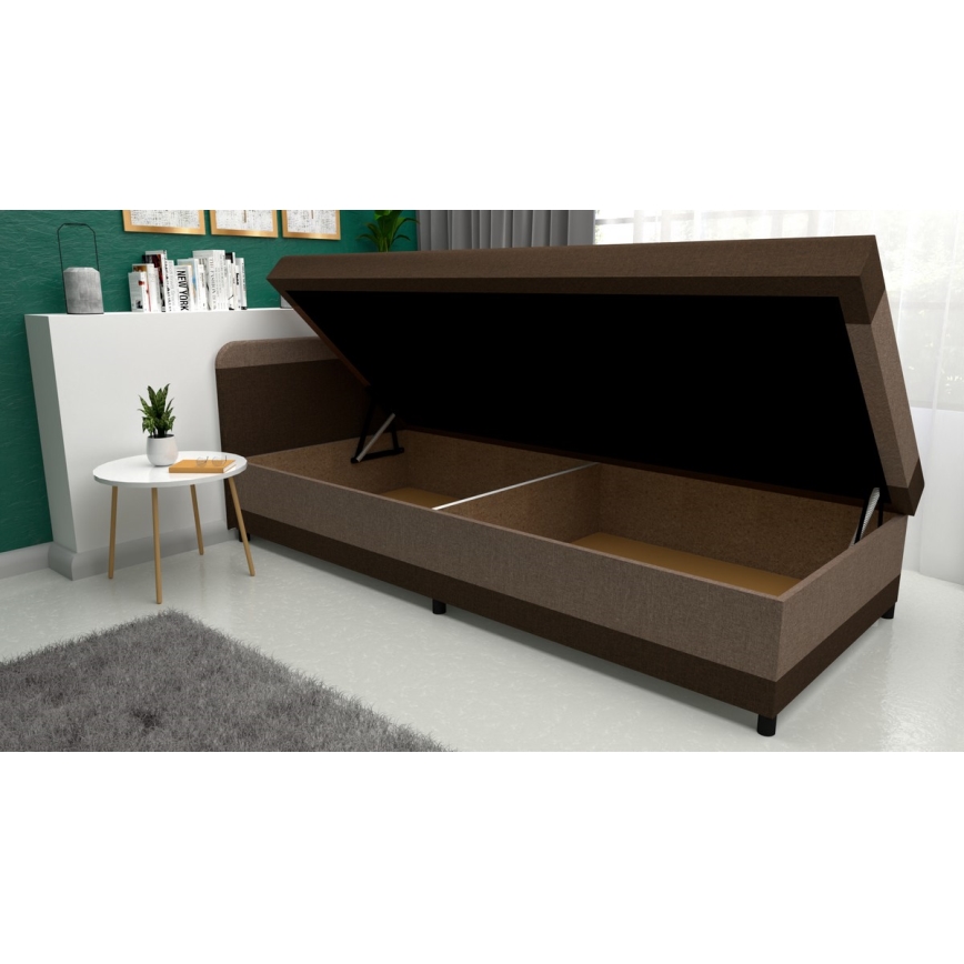Polstret dagsseng med opbevaring TALI 80x202 brun/beige