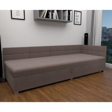 Polstret dagsseng med vendbar sengegavl og opbevaringsplads AMSTERDAM 90x200 cm beige