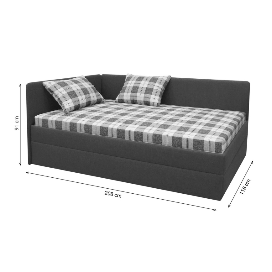 Polstret daybed m. universel sengegavl ARLY 110x200 cm antracit/hvid