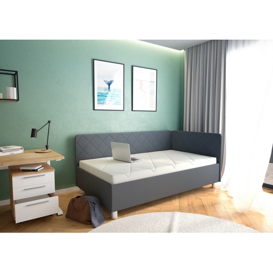 Polstret daybed med opbevaringsplads og madras EMILE 110x200 cm grå