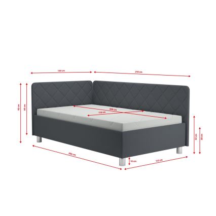Polstret daybed med opbevaringsplads og madras EMILE 110x200 cm grå