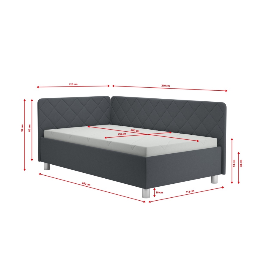 Polstret daybed med opbevaringsplads og madras EMILE 110x200 cm grå