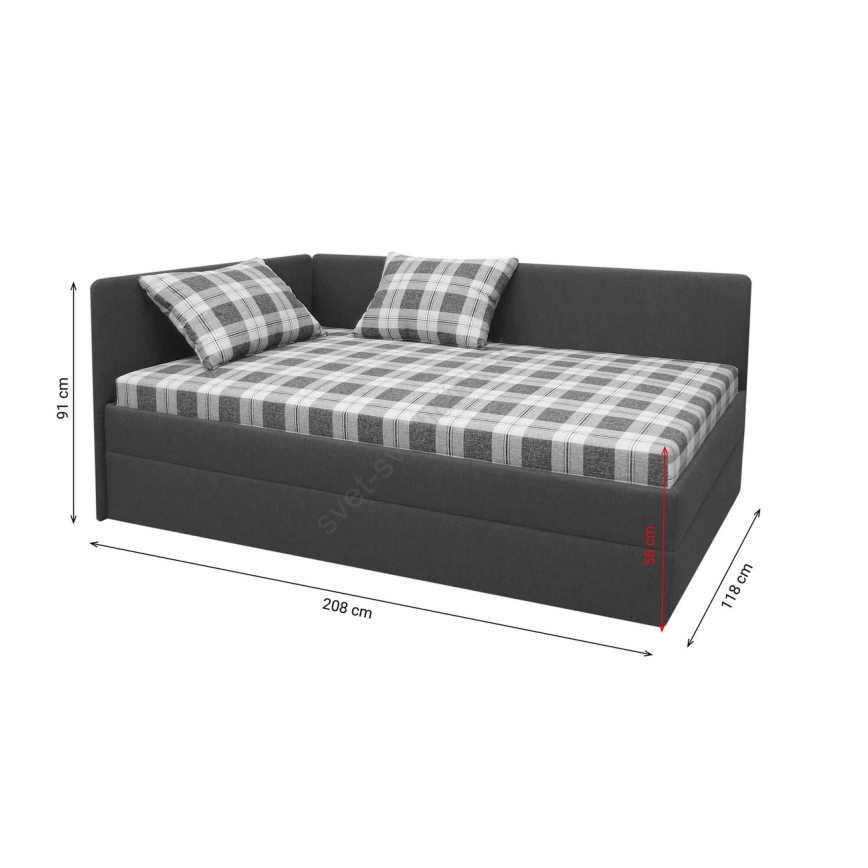 Polstret daybed med vendbar V/H-sengegavl ARLY 110x200 cm antracit/hvid