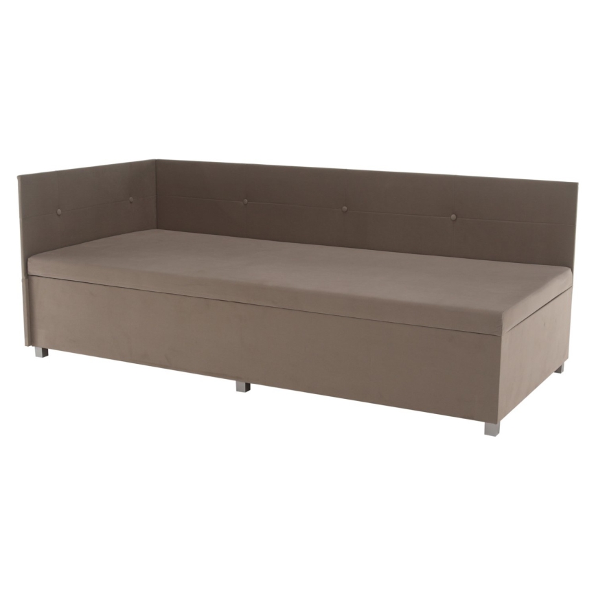 Polstret dagsseng med vendbar sengegavl og opbevaringsplads AMSTERDAM 90x200 cm beige