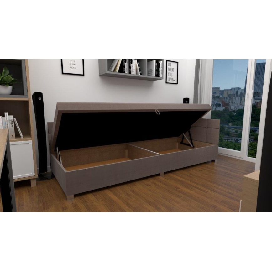Polstret dagsseng med vendbar sengegavl og opbevaringsplads AMSTERDAM 90x200 cm beige