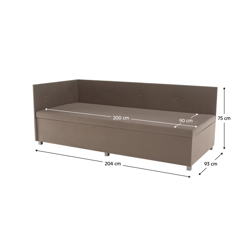 Polstret dagsseng med vendbar sengegavl og opbevaringsplads AMSTERDAM 90x200 cm beige