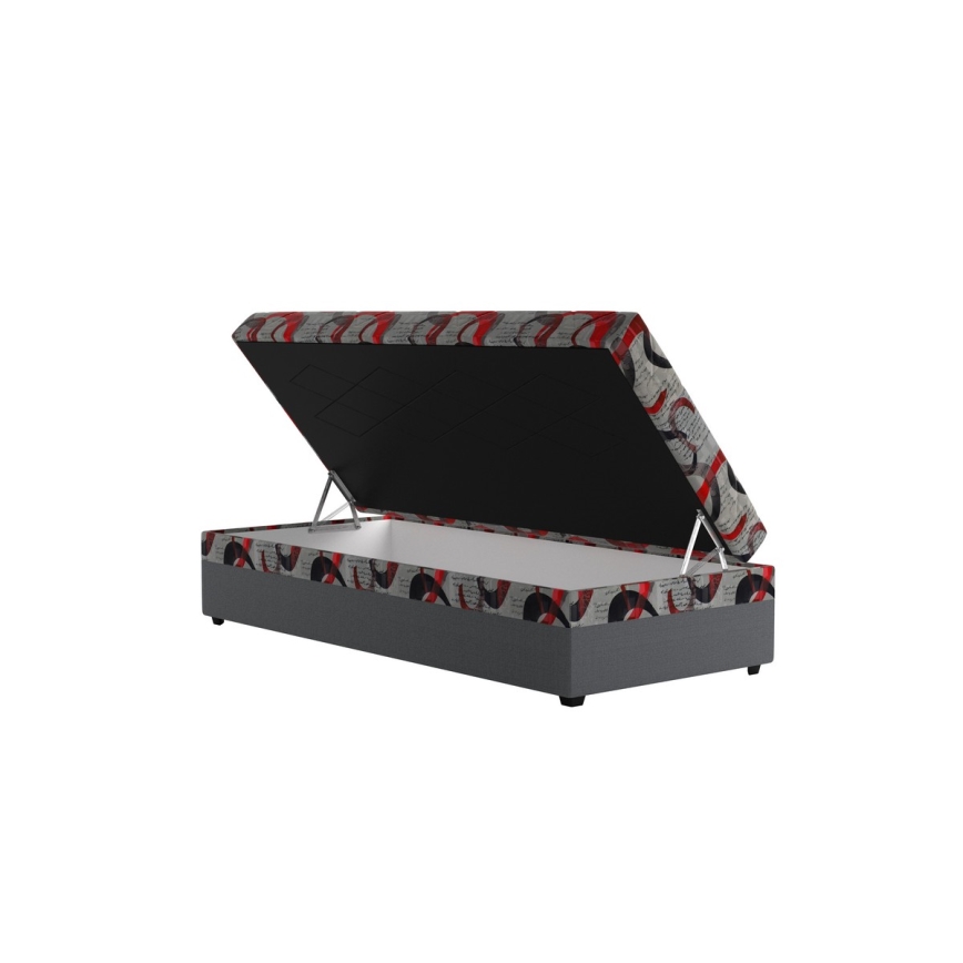 Polstret enkelseng med opbevaring ESTEL 90x200 cm grå