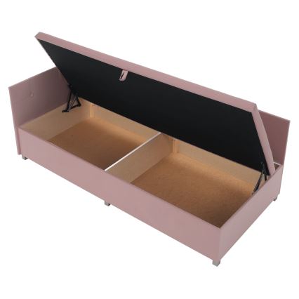 Polstret seng med vendbar sengegavl og opbevaringsrum AMSTERDAM 90x200 cm rosa