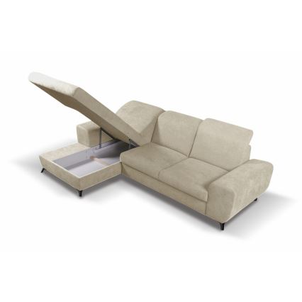 Udtrækbar L-formet polstret hjørnesofa med opbevaring ALTA venstrevendt beige