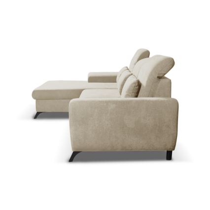 Udtrækbar L-formet polstret hjørnesofa med opbevaring ALTA venstrevendt beige