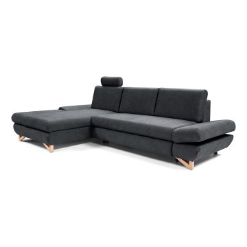 Polstret L-formet hjørnesofa med sovefunktion og opbevaringsplads AVESTA, venstrevendt, antracit