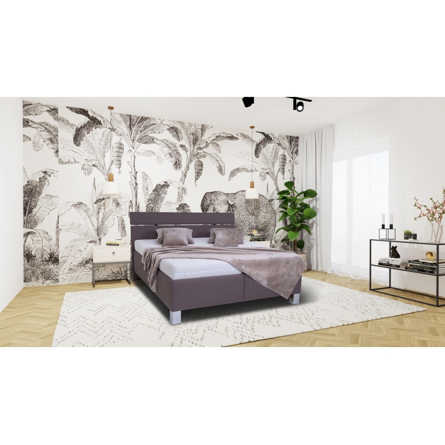 Polstret seng ALIS 180x200 cm med madras og opbevaringsplads, brun