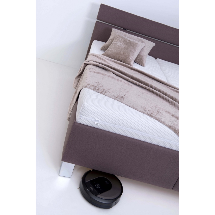 Polstret seng ALIS 180x200 cm med madras og opbevaringsplads, brun