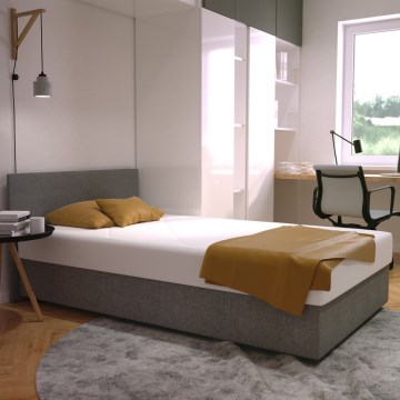 Polstret seng DARIA med opbevaringsplads og madras, 120x200 cm, grå