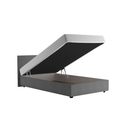Polstret seng DARIA med opbevaringsplads og madras, 120x200 cm, grå