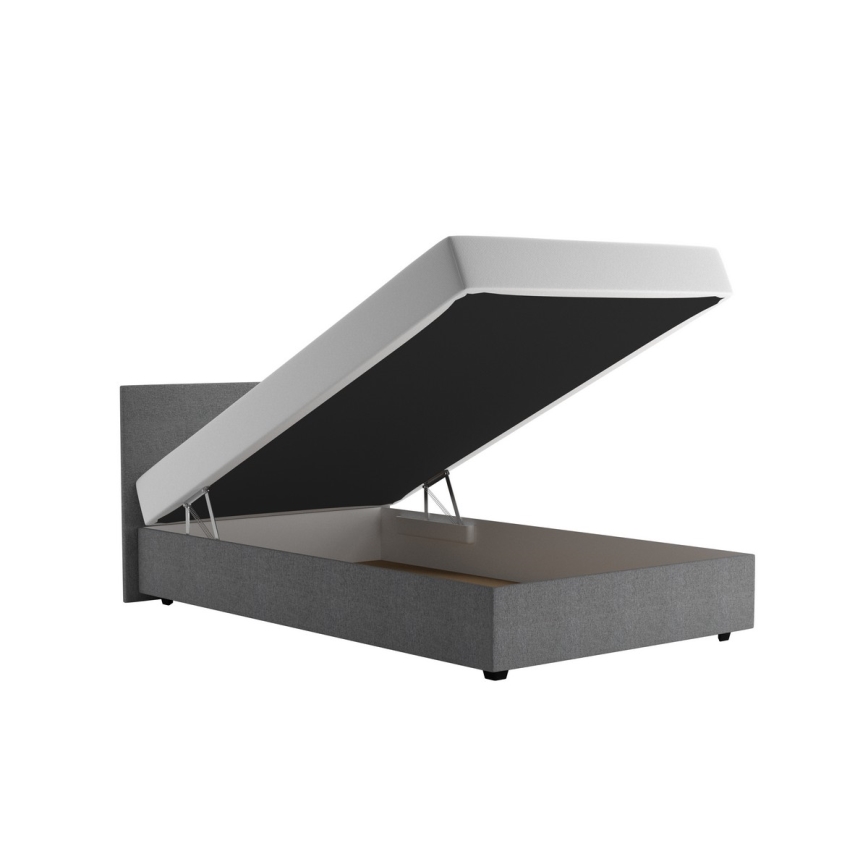 Polstret seng DARIA med opbevaringsplads og madras, 120x200 cm, grå