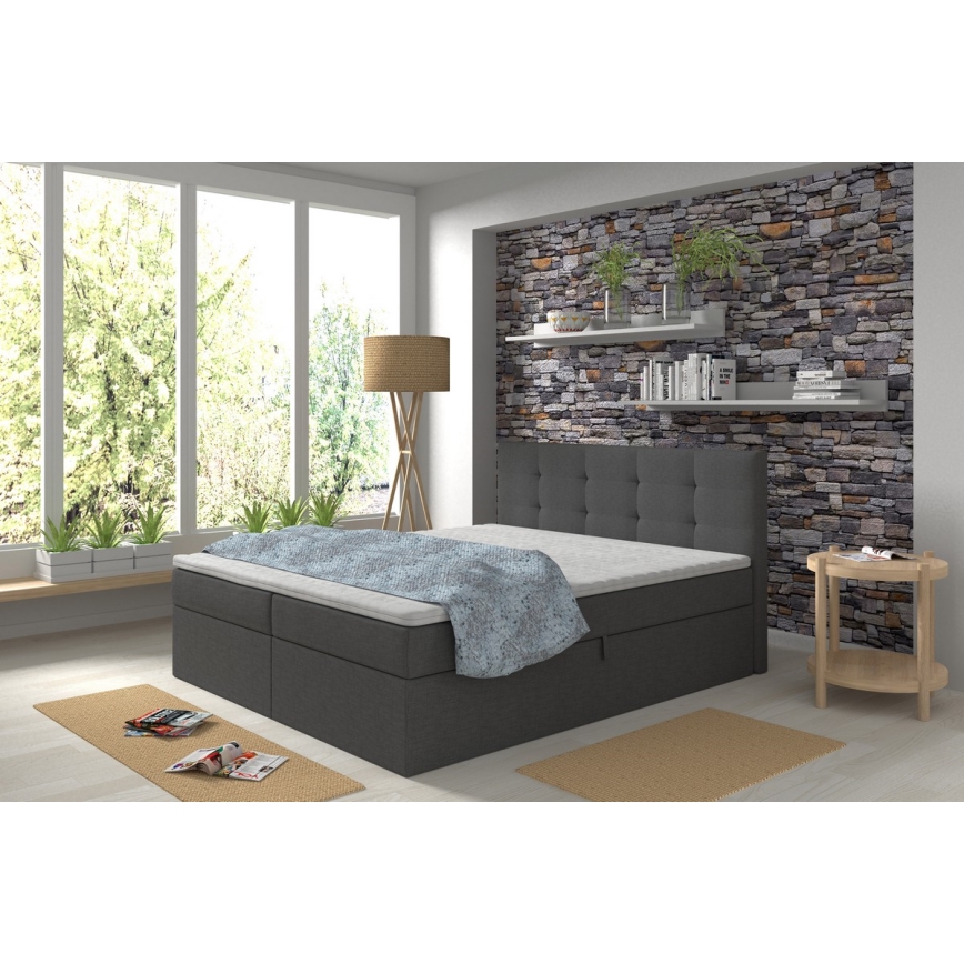 Polstret seng med madrasser og topmadras med opbevaringsplads EMBER 160x200 cm antracit