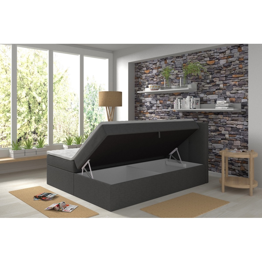 Polstret seng med madrasser og topmadras med opbevaringsplads EMBER 160x200 cm antracit