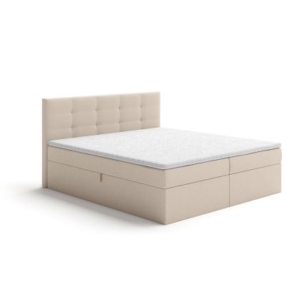 Polstret seng med madrasser og topmadras med opbevaringsplads EMBER 160x200 cm beige