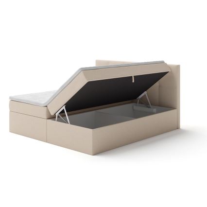 Polstret seng med madrasser og topmadras med opbevaringsplads EMBER 160x200 cm beige