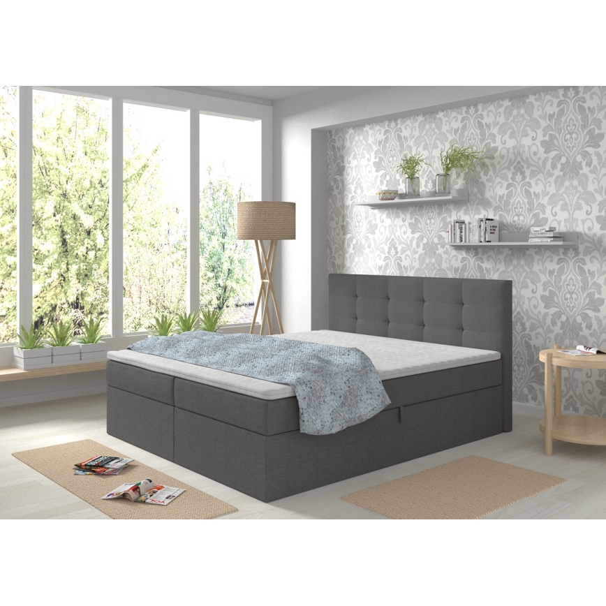 Polstret seng med madrasser og topmadras med opbevaringsplads EMBER 180x200 cm antracit