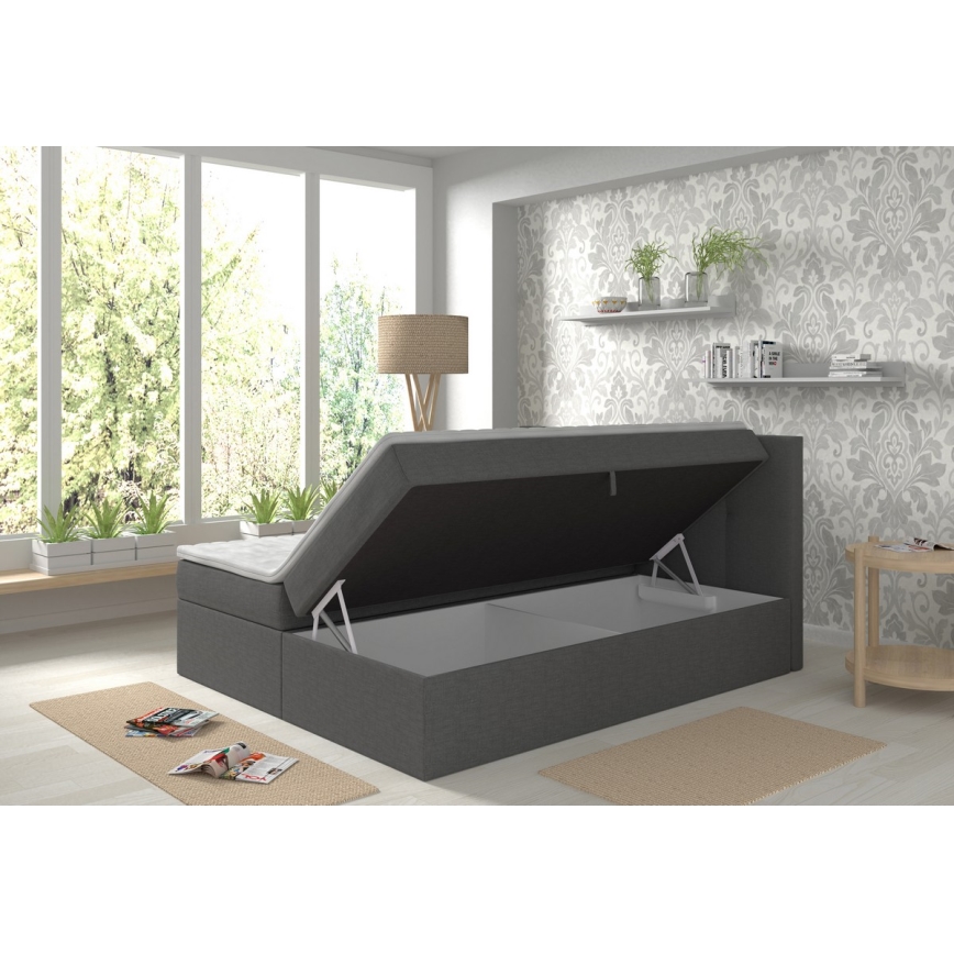 Polstret seng med madrasser og topmadras med opbevaringsplads EMBER 180x200 cm antracit
