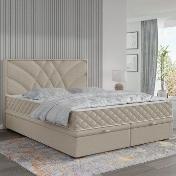 Polstret seng GINA 180x200 cm med madrasser og opbevaringsplads, beige