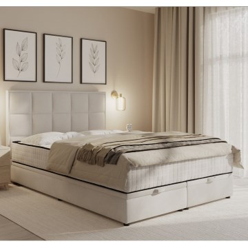 Polstret seng GRACE 160x200 cm med madrasser og opbevaringsplads, beige