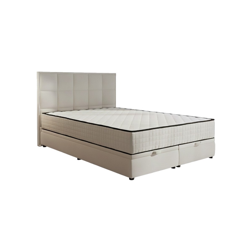 Polstret seng GRACE 160x200 cm med madrasser og opbevaringsplads, beige