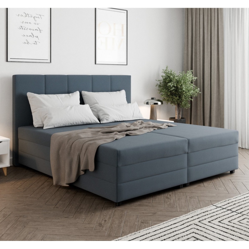 Polstret seng ISABEL 180x200 med fjedermadras og opbevaringsplads, grå
