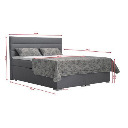 Polstret seng med opbevaringsplads og matracemi med topper NEW BOLERO 160x200 cm grå