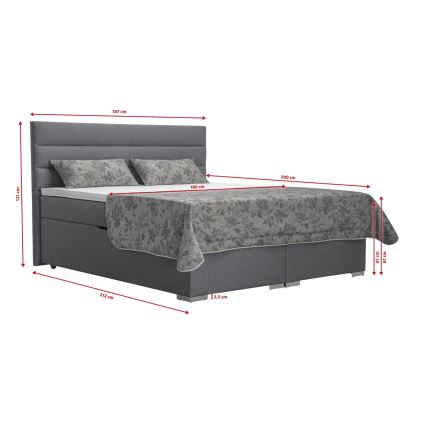 Polstret seng med opbevaringsplads og matracemi med topper NEW BOLERO 180x200 cm grå