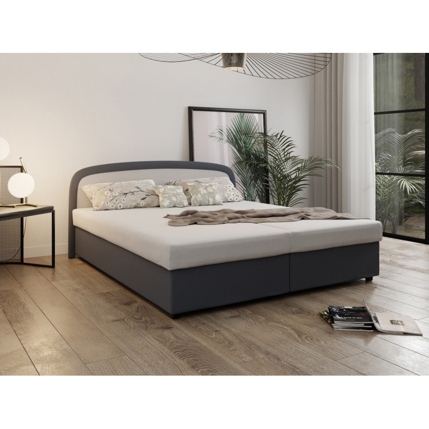 Polstret seng med springmadras og opbevaringsplads MALIA 160x200 grå