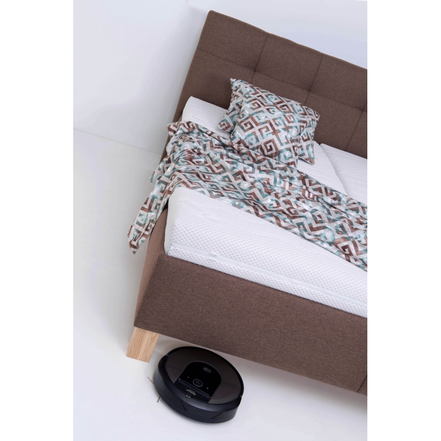 Polstret seng MARIA 180x200 cm med inkluderet madras og opbevaringsplads, brun