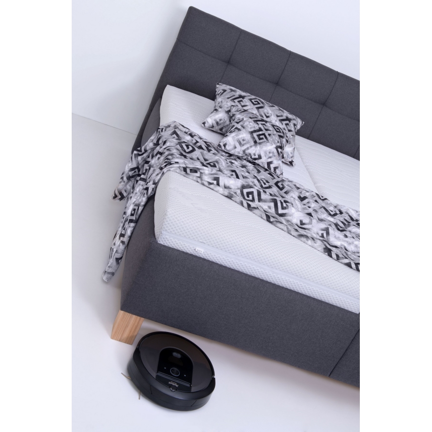 Polstret seng MARIA med opbevaringsplads, uden madras, 180x200 cm, grå