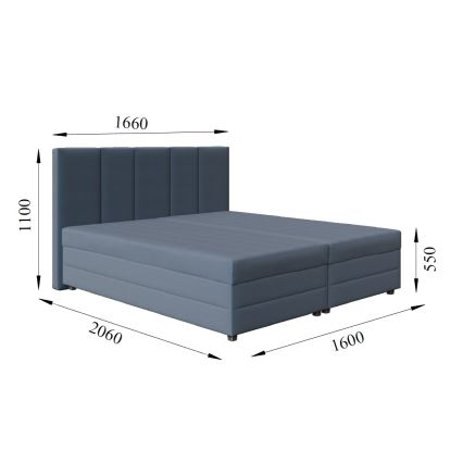 Polstret seng med springmadras og opbevaringsplads ISABEL 160x200 grå