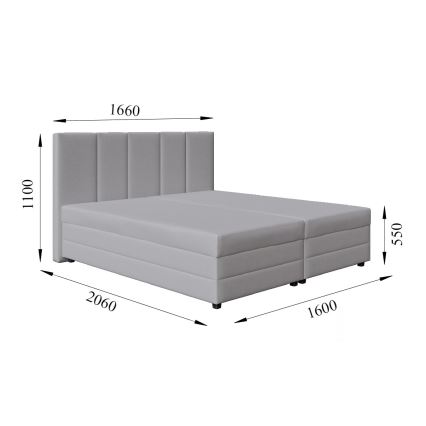 Polstret seng med springmadras og opbevaringsplads ISABEL 160x200 lysegrå