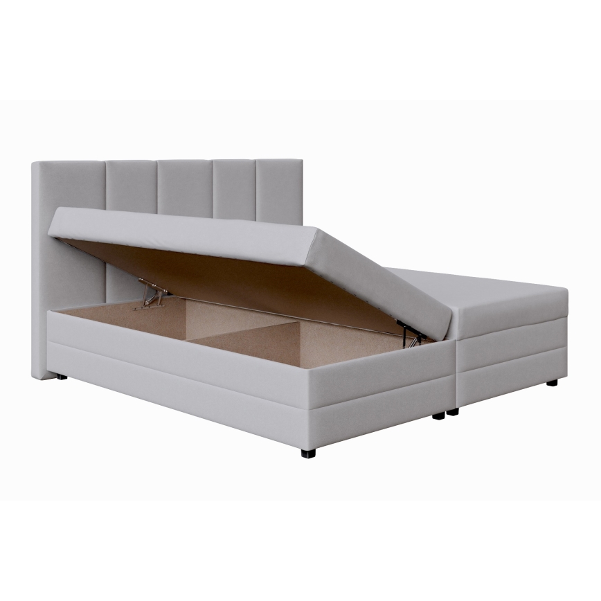 Polstret seng med springmadras og opbevaringsplads ISABEL 180x200 lysegrå