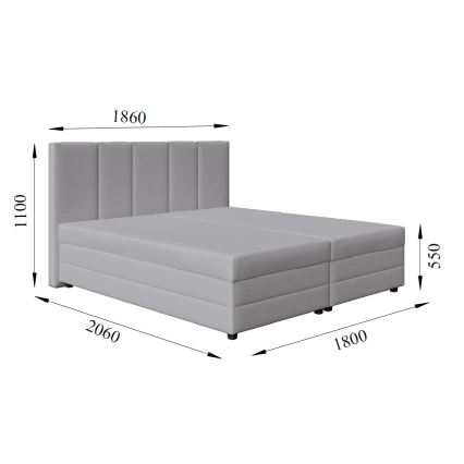 Polstret seng med springmadras og opbevaringsplads ISABEL 180x200 lysegrå